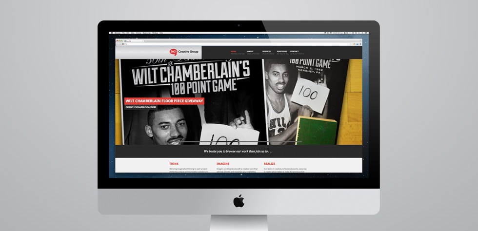 Wilt Chamberlain floor giveaway design on homepage of 3601creativegroup.com